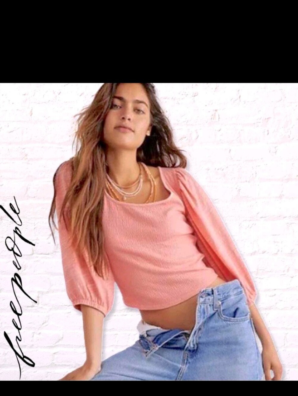 NWT Free People Tunic Top Elise Puff Sleeve Smocked Crop Boho Womens XS